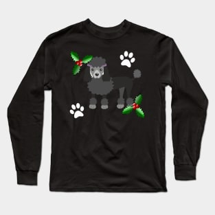 Christmas Black Poodle Dog Gifts, on Blue Long Sleeve T-Shirt